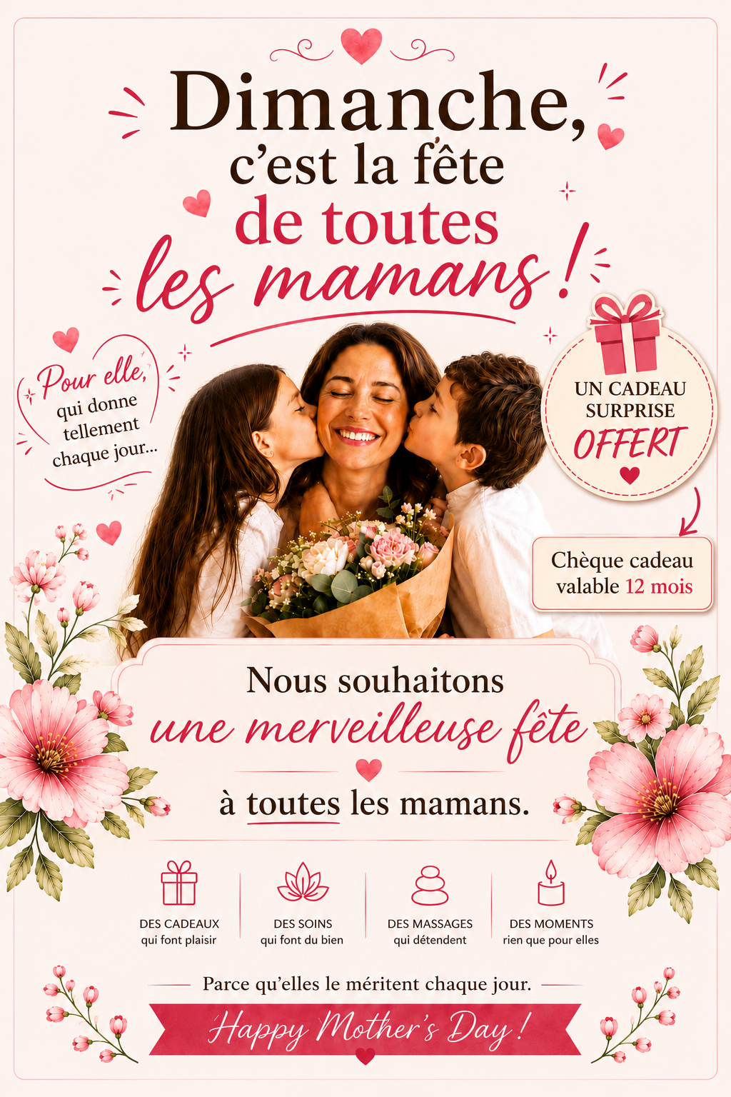Fête des Mères à Limoges – Chèque cadeau bien-être valable 12 mois au Centre Simone Moulaï. Offrez un soin du visage, un massage ou un moment de détente pour la Fête des Mères. Cadeau surprise offert.