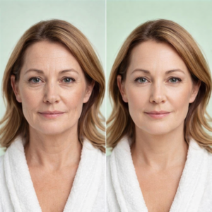 ésultat avant après radiofréquence visage montrant une peau plus lisse, ridules atténuées et effet lifting naturel dans notre centre esthétique à Limoges.