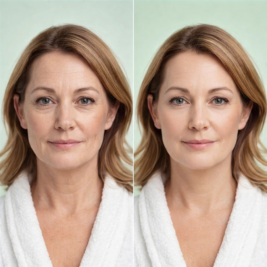 ésultat avant après radiofréquence visage montrant une peau plus lisse, ridules atténuées et effet lifting naturel dans notre centre esthétique à Limoges.